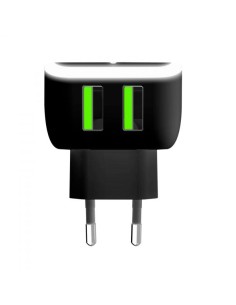 TRAVEL CHARGER 2USB 12W LED BLACK 2
